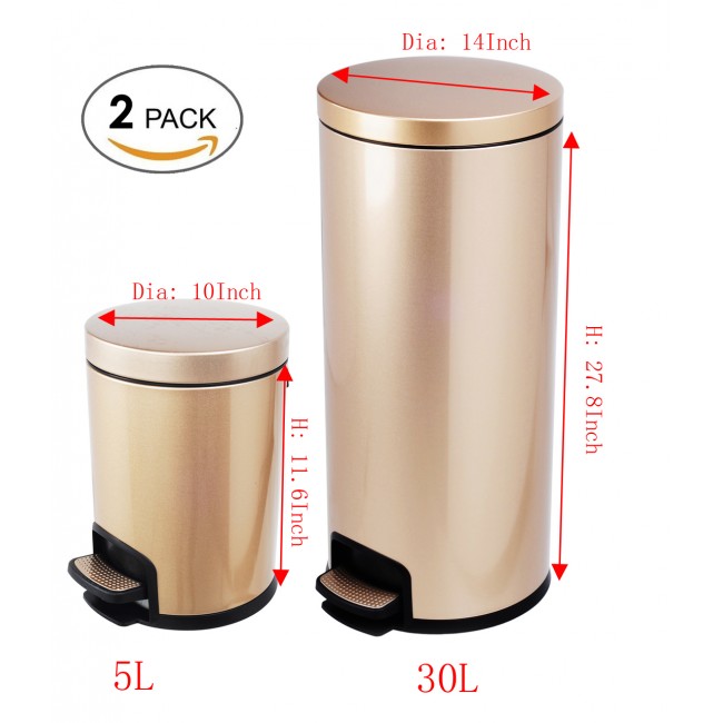 Luxurious Stainless Steel Trash Can Garbage Bin Waste Receptacle(5L+30L)